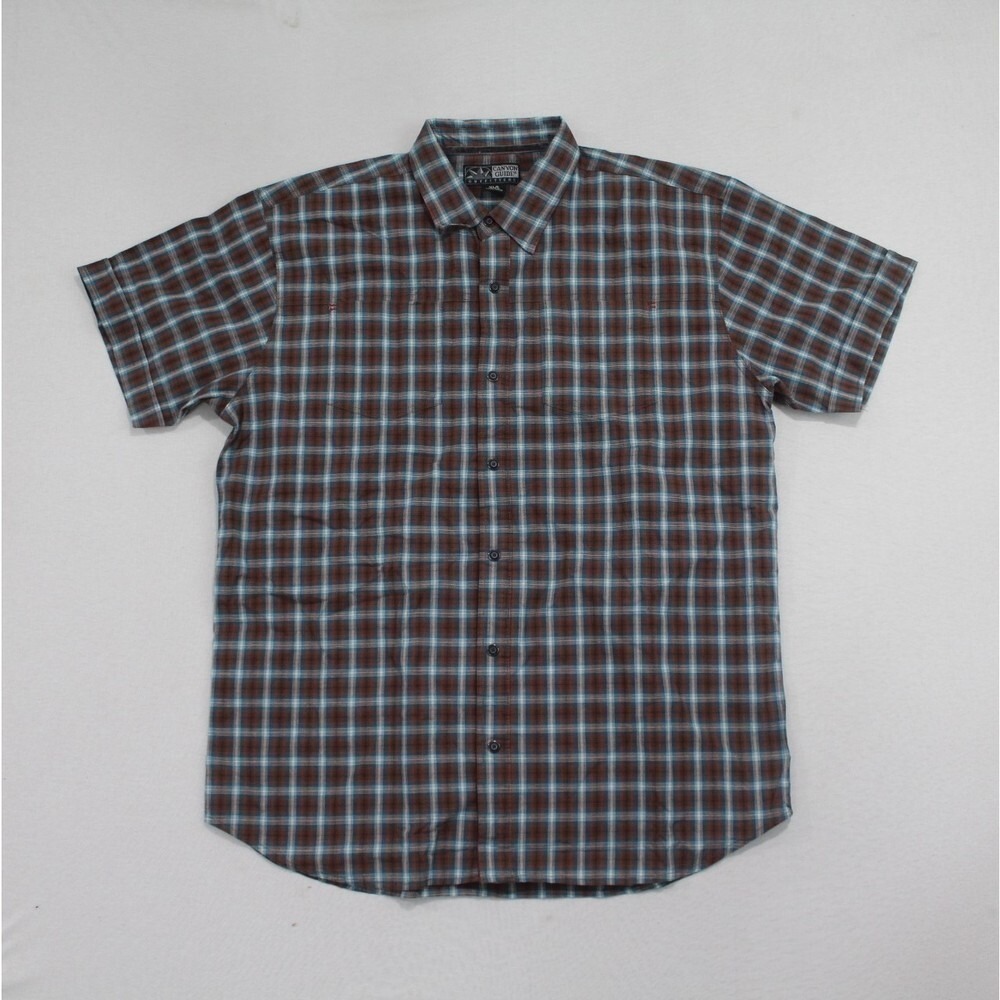 Canyon Guide Outfitter Men Red Blue Plaid Casual Short Sleeve Size XLG